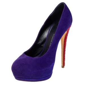 Pre Owned Giuseppe Zanotti Violet Suede Embellished Platform Pumps Size 39