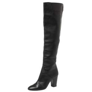 Giuseppe Zanotti Black Leather Knee Length Block Heel Boots Size 37