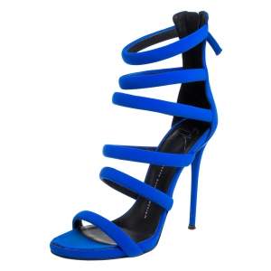 Pre Owned Giuseppe Zanotti Blue Fabric Alien Sandal Size 38.5