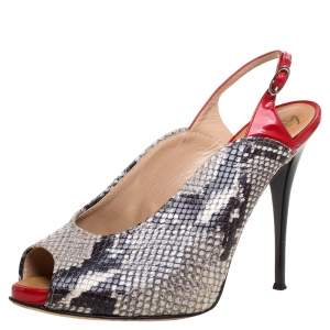 Giuseppe Zanotti Multicolor Python Embossed and Patent Leather Peep Toe Slingback Sandals Size 39