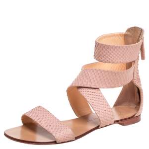 Giuseppe Zanotti Pink Python Embossed Leather Criss Cross Ankle Cuff Sandals Size 36.5
