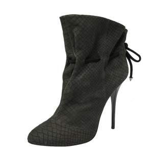Pre Owned Giuseppe Zanotti Grey Embossed Python Nubuck Leather Ankle Booties Size 41