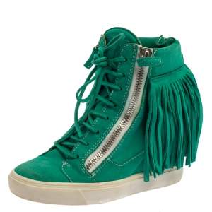 Pre Owned Giuseppe Zanotti Green Suede Lorenz Wedge Sneakers Size 38