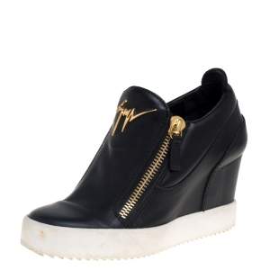 Pre Owned Giuseppe Zanotti Black Leather Wedge Sneakers Size 36