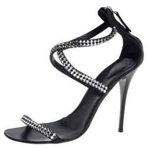 Giuseppe Zanotti Black Leather Crystal Embellished Sandals Size 37