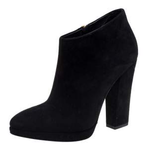 Giuseppe Zanotti Black Suede Block Heel Ankle Boots Size 38.5