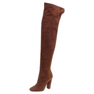 Pre Owned Giuseppe Zanotti Brown Suede Alabama Over The Knee Boots Size 36.5