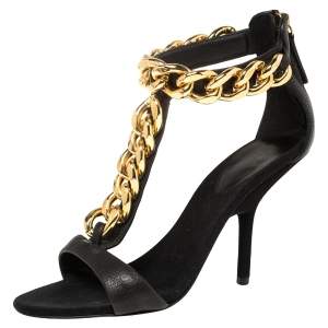 Pre Owned Giuseppe Zanotti Black Leather Chain Strap Sandals Size 37.5