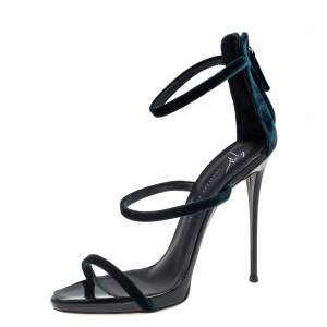 Pre Owned Giuseppe Zanotti Green Velvet Harmony Sandals Size 39.5