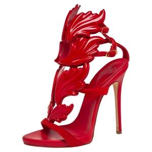 Pre Owned Giuseppe Zanotti Red Suede And Leather Cruel Wing Sandals Size 36.5