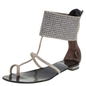 Giuseppe Zanotti Grey Suede Embellished Flat Ankle Cuff Sandals Size 36