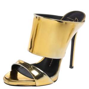 Pre Owned Giuseppe Zanotti Metallic Gold Leather Andrea Open Toe Sandals Size 37