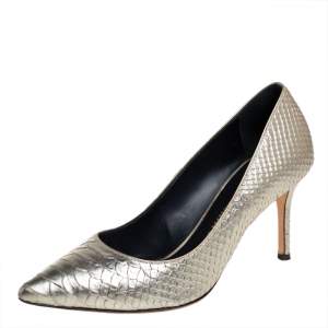 Pre Owned Giuseppe Zanotti Gold Python Embossed Leather Pointed Toe Pumps Size 36