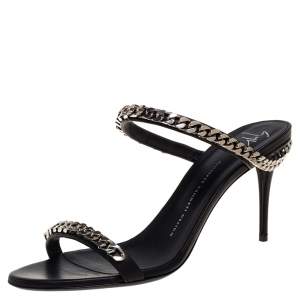 Pre Owned Giuseppe Zanotti Black Leather And Chain Embellishment Sandals Size 41
