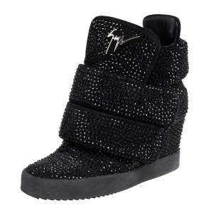 Pre Owned Giuseppe Zanotti Suede And Crystal Embellished High-Top Wedge Sneakers Size 39