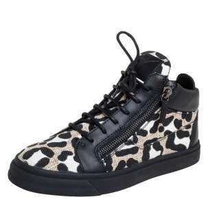 Pre Owned Giuseppe Zanotti Black/White Leather And Canvas High Top Sneaker Size 39