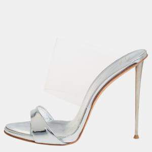 Pre Owned Giuseppe Zanotti Silver Leather And PVC Andrea Mules Size 39
