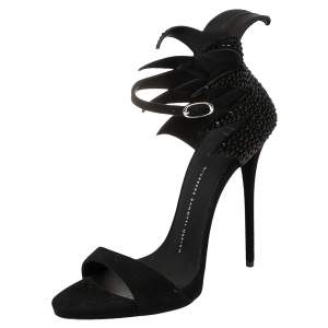 Pre Owned Giuseppe Zanotti Black Suede Coline Embellished Open Toe Sandals Size 39