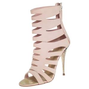 Pre Owned Giuseppe Zanotti Pink Leather Cut Out Booties Size 37.5