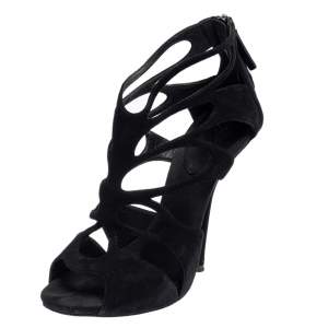 Pre Owned Giuseppe Zanotti Black Suede Butterfly Cutout Sandals Size 38