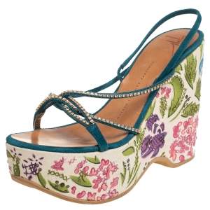 Pre Owned Giuseppe Zanotti Blue Suede Embellished Sandals Size 38 