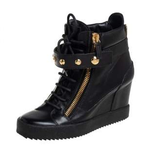 Pre Owned Giuseppe Zanotti Black Leather Wedge Sneakers Size 40