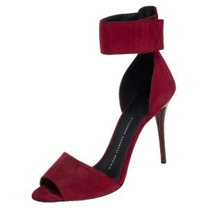 Pre Owned Giuseppe Zanotti Burgundy Suede Ankle Cuff Sandals Size 37.5