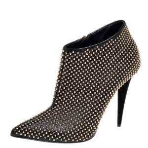 Pre Owned Giuseppe Zanotti Black/Gold Studded Leather Ankle Length Booties Size 38.5