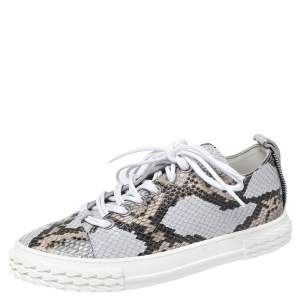 Pre Owned Giuseppe Zanotti Multicolor Python Embossed Leather Low Top Sneakers Size 40.5
