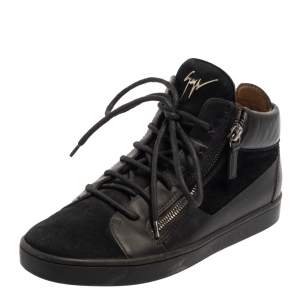 Giuseppe Zanotti Black Suede And Leather High Top Sneakers Size 38.5
