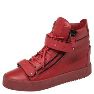 Pre Owned Giuseppe Zanotti Red Leather Coby High Top Sneakers Size 39