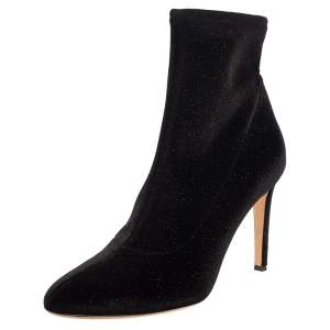 Pre Owned Giuseppe Zanotti Black Glitter Velvet Celeste Ankle Booties Size 41