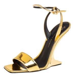 Pre Owned Giuseppe Zanotti Gold Leather  Picard Ankle Strap Sandals Size 38