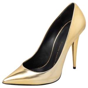 Pre Owned Giuseppe Zanotti Gold Leather Pointed Toe Pumps Size 38