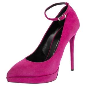 Pre Owned Giuseppe Zanotti Pink Suede Ankle Strap Platform Pointed Toe Pumps Size 38.5