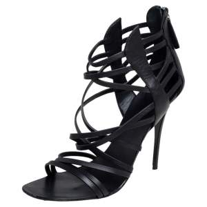 Pre Owned Giuseppe Zanotti Black Leather Strappy Open Toe Sandals Size 38.5