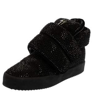 Giuseppe Zanotti Black Suede and Crystal Embellished Mid Top Sneakers Size 41