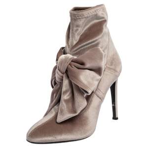 Pre Owned Giuseppe Zanotti Beige Velvet Bow Ankle Boots Size 37