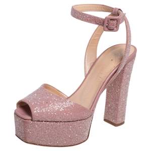 Pre Owned Giuseppe Zanotti Pink Fabric Sequin Embellished Lavinia Sandals Size 38