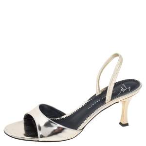 Pre Owned Giuseppe Zanotti Metallic Gold Leather Slingback Sandals Size 36.5