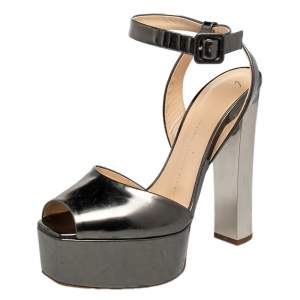 Pre Owned Giuseppe Zanotti Metallic Grey Leather Betty Peep Toe Platform Sandals Size 40