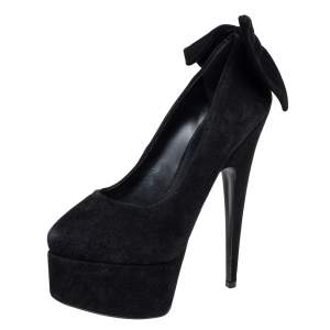 Pre Owned Giuseppe Zanotti Black Suede Debra Bow Platform Pumps Size 36