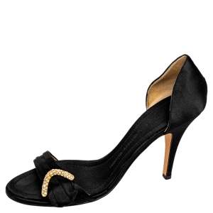 Pre Owned Giuseppe Zanotti Black Satin Embellished Open Toe Pumps Size 40