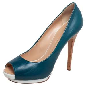 Pre Owned Giuseppe Zanotti Blue Leather Peep Toe Platform Pumps Size 41