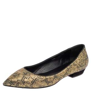 Giuseppe Zanotti Metallic Gold  Textile Fabric  Ballet Flats Size 37