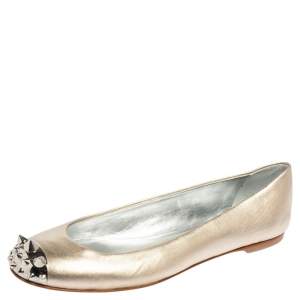 Pre Owned Giuseppe Zanotti Metallic Gold Leather Malika Spike Ballet Flats Size 39.5