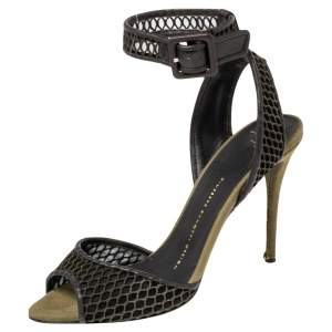 Pre Owned Giuseppe Zanotti Brown Leather And Net Ankle Strap Sandals Size 37