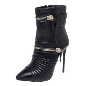 Pre Owned Giuseppe Zanotti Black Quilted Leather Olinda Zipper Detail Ankle Boots Size 39