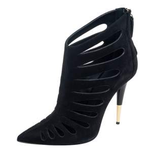 Pre Owned Giuseppe Zanotti Black Suede Ester Cutout Booties Size 38