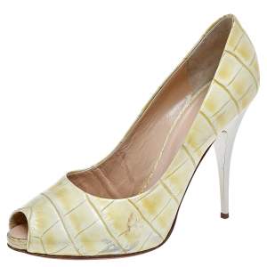 Giuseppe Zanotti Yellow Croc Embossed Leather Peep Toe Platform Pumps Size 40